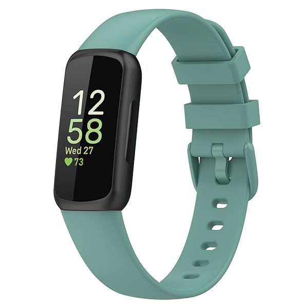 TopPerfekt Bands Compatible with Fitbit Inspire 3, Adjustable Soft Silicone Accessories Sport Strap for Women Men Bands Pine Green Large