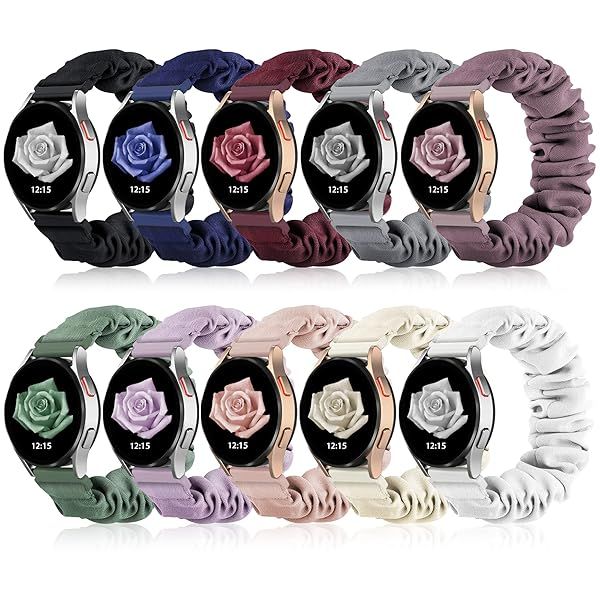Compatible with Samsung Galaxy Watch 7 6 5 4 Active 2 FE Bands - 40mm 44mm, 20mm Quick Release Scrunchie Strap - Stretchy Cute Elastic Fabric Bands