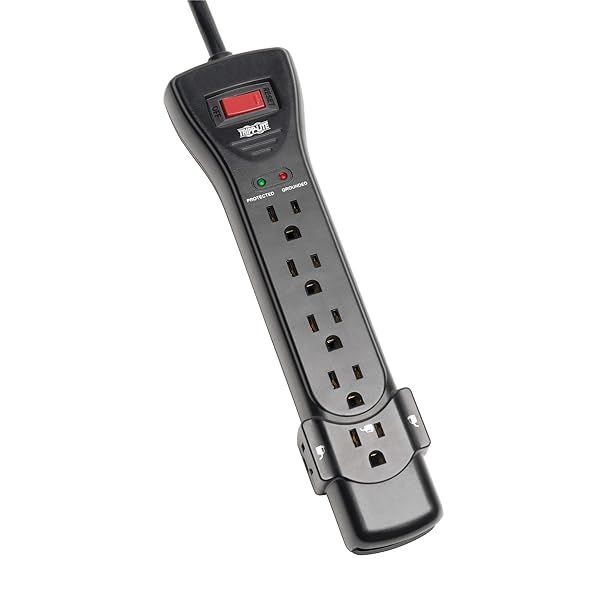 Tripp Lite 7-Outlet Surge Protector with 7ft Cord & $75K Insurance - 2160 Joules, Right Angle Plug, Black (SUPER7B)
