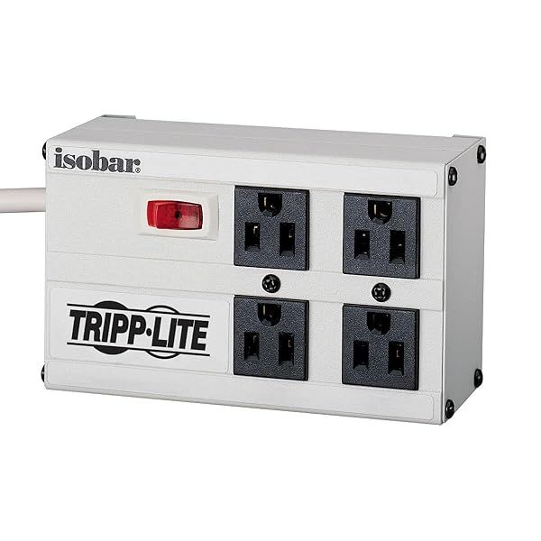 Tripp Lite Isobar 4 Outlet Surge Protector - 6ft Cord, 3330 Joules, Right Angle Plug, Metal - IBAR4-6D