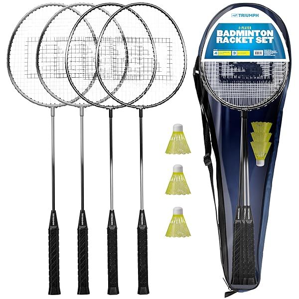 Triumph Sports 4-Player Badminton Set: 4 Rackets, 3 Shuttlecocks & Carry Case - Perfect for Family Fun!