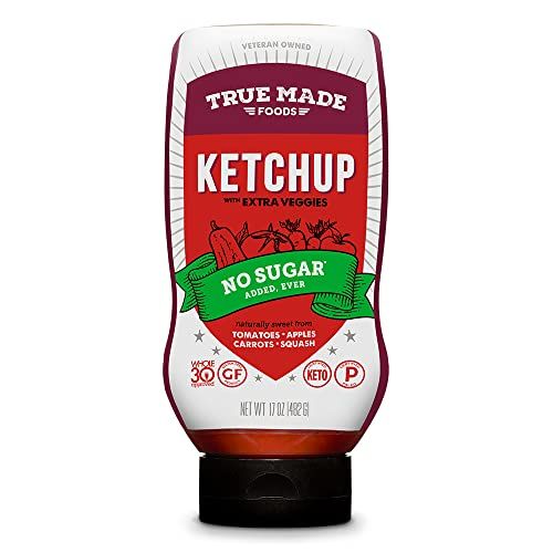 True Made Foods No Added Sugar Vegetable Ketchup - 17 Oz Squeeze Bottle for Healthy Eating