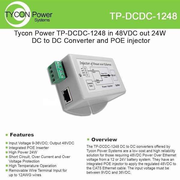 Tycon Systems TP-DCDC-1248 DC to DC Converter 9-36VDC Input 48VDC Output High Efficiency Power Supply