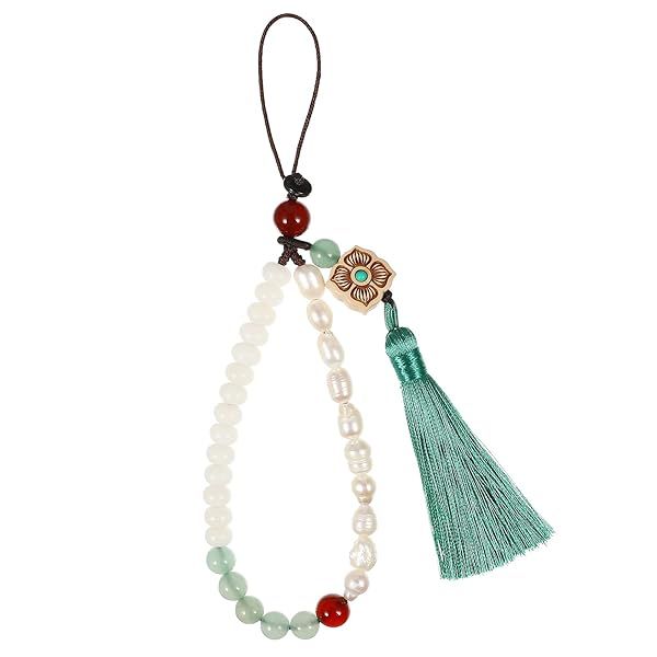 UKCOCO Chinese Style Cell Phone Lanyard with Tassel & Pearl Beading - Stylish Hand Wrist Strap & Keyring