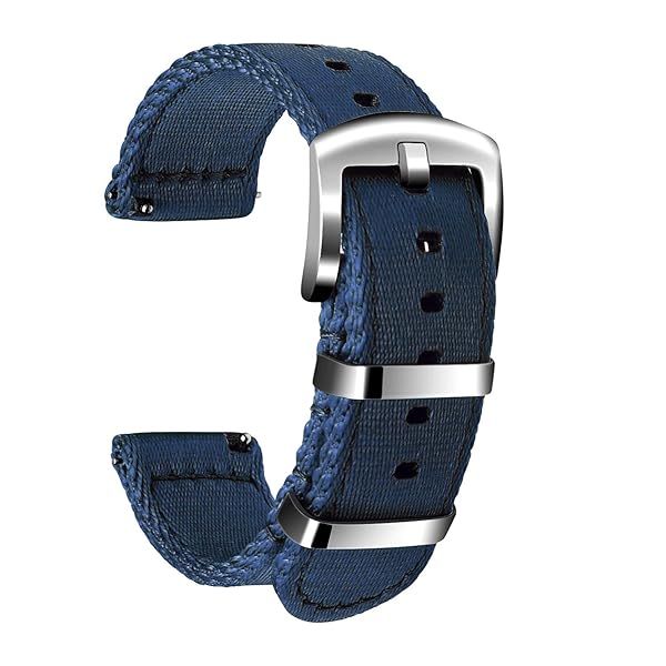 ULLCHRO Nylon Watch Strap Replacement - Military Canvas Band for Men & Women, 22mm Navy Blue with Stainless Steel Buckle