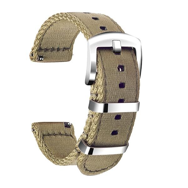ULLCHRO Nylon Watch Strap Replacement - Military Canvas Band for Men & Women (18mm-24mm) with Stainless Steel Buckle - Beige
