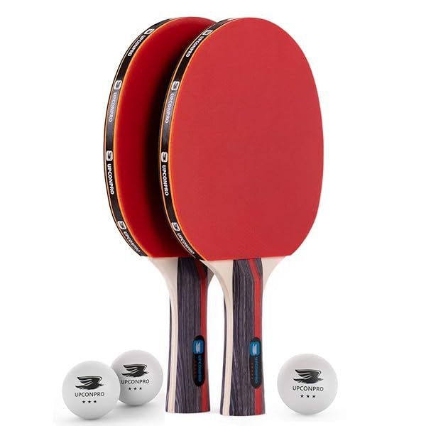 UPCONPRO Professional Ping Pong Paddle Set 2 Pack with Game Balls and Carry Case Durable Handle Sturdy Rubber for Training and Recreation