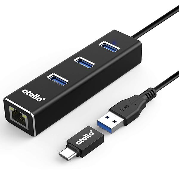 USB 3.0 Hub Ethernet & USB-C Adapter: 3-Port Splitter with Gigabit RJ45 1000Mbps Network Extender