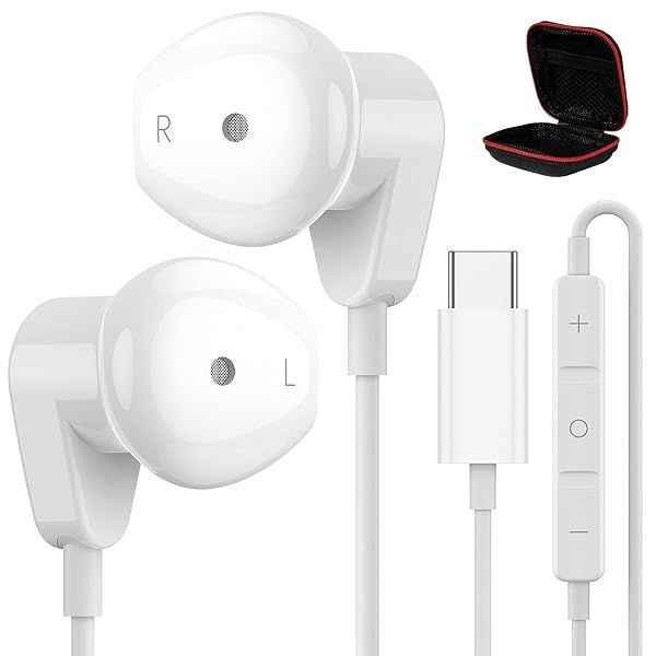Best USB C Headphones for iPad Pro & iPhone 15/16 - HiFi Stereo Earbuds with Mic for Samsung S23, Pixel 7, OnePlus 9