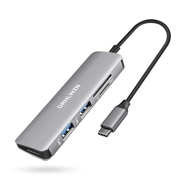 DRHLWZN 5-in-1 USB C Hub: 4K HDMI, 2 USB 3.0, SD/TF Reader for MacBook Pro, iPad Pro & Dell XPS