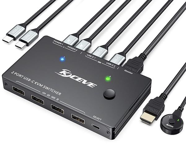 MLEEDA USB C KVM Switch 4K@60Hz: Share 2 PCs, 1 Monitor & 4 USB Devices with Thunderbolt 3 & 100W Power Delivery