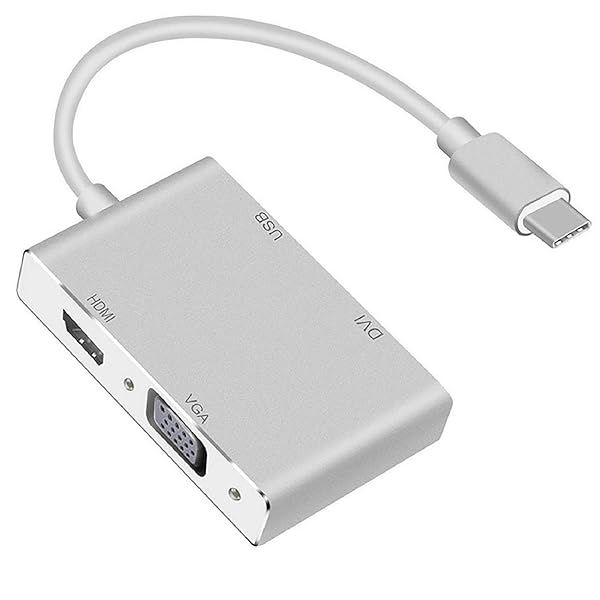 USB C to VGA HDMI DVI Adapter 4 in 1 Type C Hub Multi Display Video Converter for Mac Pro MacBook Air iPad Pro XPS and More