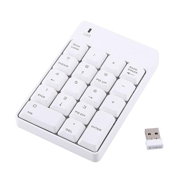 Portable USB Numeric Keypad for Mac & PC - 18-Key Wireless Numpad (White) for Laptops & Desktops
