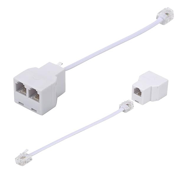 Ubramac Phone Line Splitter,Telephone Splitter,with RJ11 6P4C Plugs,Suitable for Telephone,Fax Machine,White 2-Pack