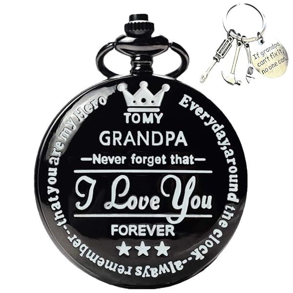 Udaney My-Grandpa Engraved Pocket Watch Best Gifts for Him Birthday Christmas with Box for Men