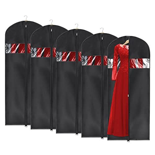 Univivi Garment Bag Suit Bag for Travel and Storage 60 Inches Lightweight Washable Set of 5 Anti-Moth Protector for Dresses Suits Coats