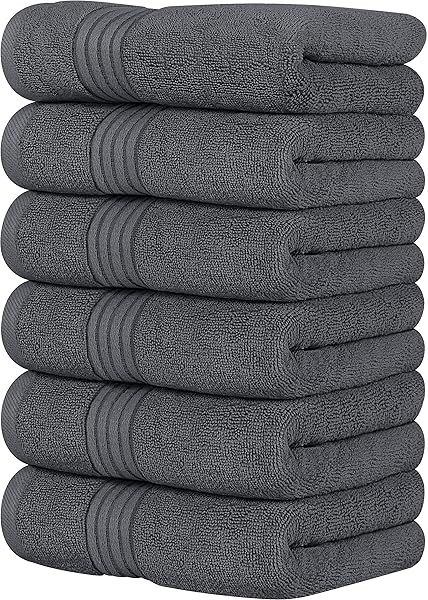 Utopia 6-Piece Premium Hand Towels Set - 100% Cotton, Lightweight & Absorbent for Home, Travel & Spa (Grey, 16x28 inches)