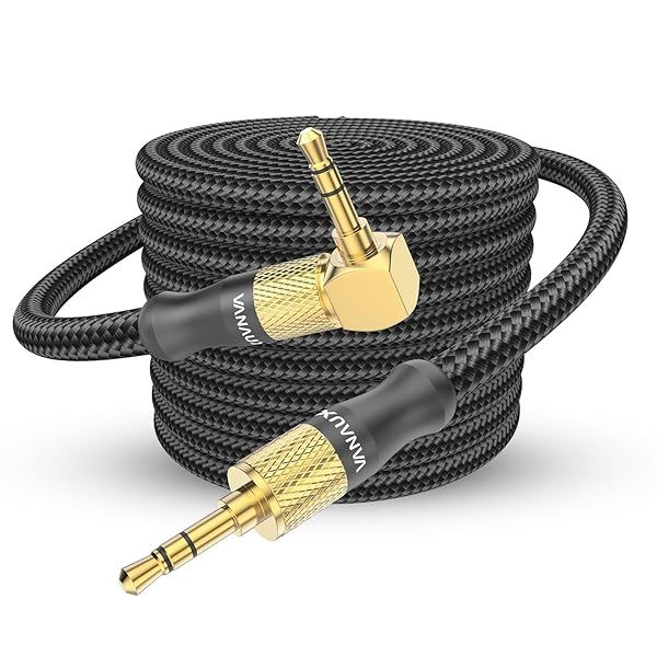 VANAUX 90 Degree Right Angle Aux Cable 26Ft Compatible with Car Stereos Smartphones Headphones and More