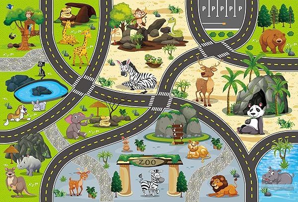 VANTIYAUS Zoo Playmat Educational Animal Carpet Activity Mat for Kids Fun Learning and Playtime