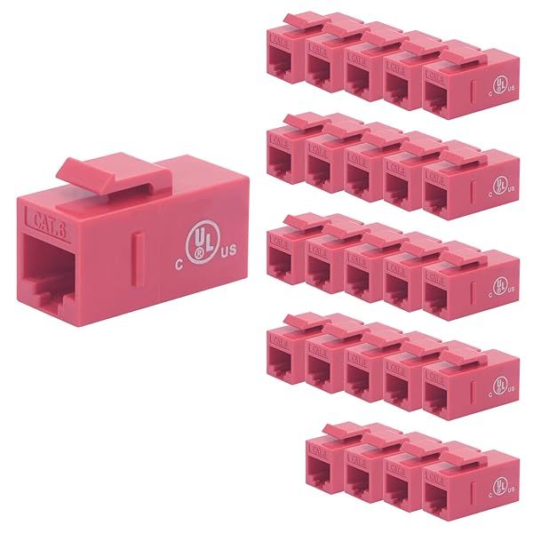 VCE UL-Listed CAT6 Keystone Coupler 25-Pack, Ethernet Coupler Female to Female, RJ45 Coupler for CAT6 CAT5e CAT5, Keystone Jack, Red