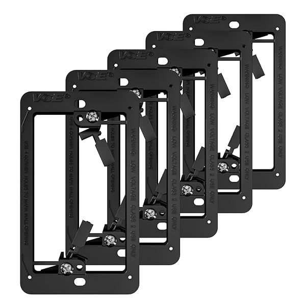 VCE Low Voltage Mounting Bracket 1 Gang 5 Pack for Wall Plate Telephone Network HDMI Coaxial Speaker Cables Black