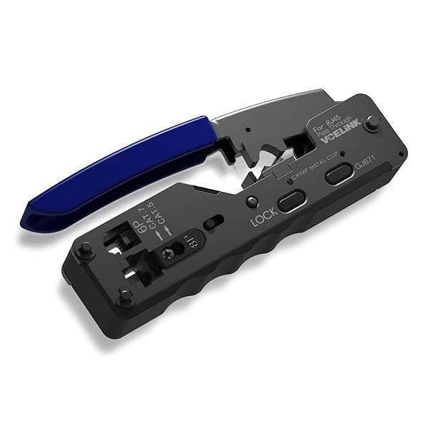 VCELINK RJ45 Crimping Tool: Pass-Through Ethernet Cutter for Cat5e, Cat6, Cat7 Connectors