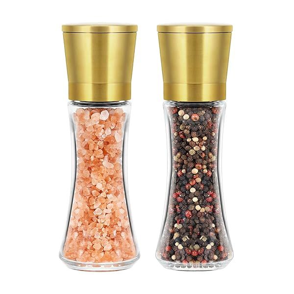 VEVOK CHEF Gold Salt and Pepper Grinder Mill Set Adjustable Ceramic Coarseness Stainless Steel Shaker for Perfect Seasoning