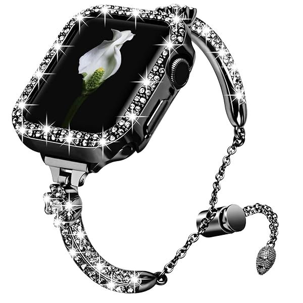 VIQIV Bling Band and Cover Compatible with Apple Watch Band 38mm 40mm 41mm 42mm 44mm 45mm iWatch SE Series 7 6 5 4 3 2 1 for Women, Cute Luxury