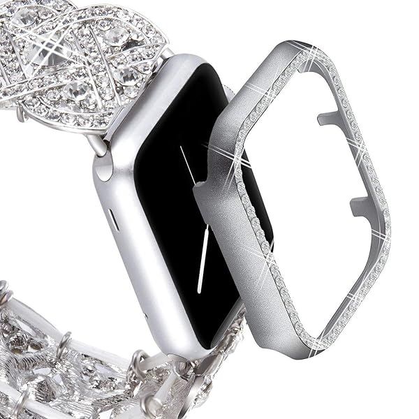 VIQIV Bling Protective Face Bumper Case for Apple Watch 38mm 40mm 42mm 44mm - Crystal Diamond Frame for Series 1-4
