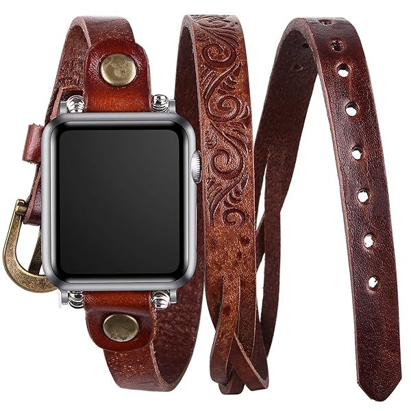 VIQIV Long Wrap Bracelet Band for Apple Watch 38mm 40mm Multi-Layer Cuff Jewelry Strap for iWatch Series SE 6 5 4 3 2 1 Red Brown