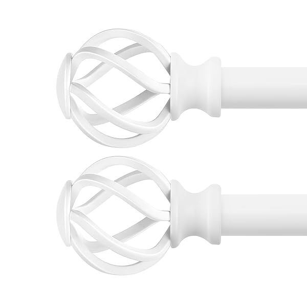 VOIIY 2 Pack White Curtain Rods 48 to 84 Inch with Twisted Cage Finials for Windows 36 to 88 Inch 3/4 Inch Diameter
