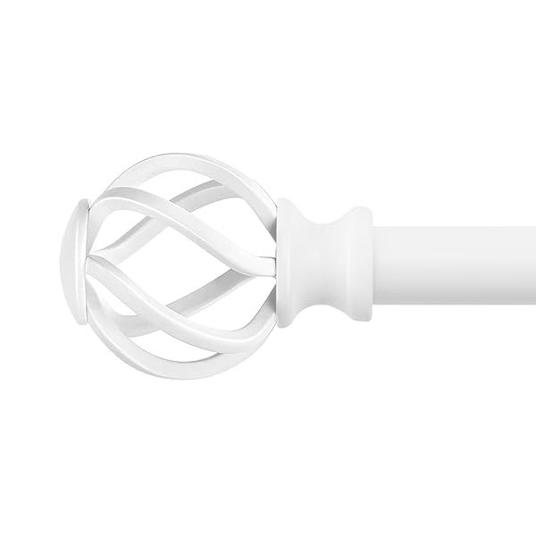 VOIIY Curtain Rods 48 to 84 Inch White Drapery Rods with Twisted Cage Finials for Windows 36 to 88 Inch 3/4 Inch Diameter