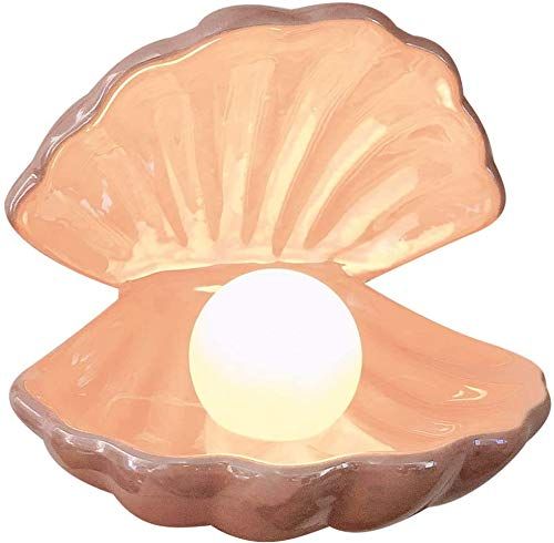VOSAREA Shell Pearl Light Ceramic Night Light Portable Desktop Ornament for Bedroom Living Room Pink