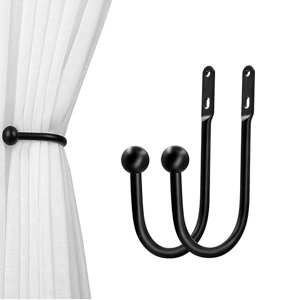 VRSS Black Wall Mount Curtain Tiebacks - Simple Drapery Holdbacks (2pcs) for Elegant Home Decor