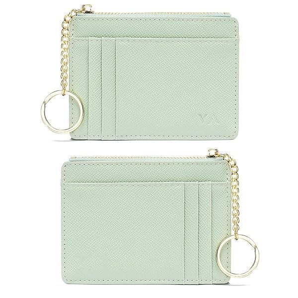 Valentoria Slim RFID Blocking Card Holder Small Pocket Wallet Zipper Coin Purse Minimalist Leather Case for Women Men Green