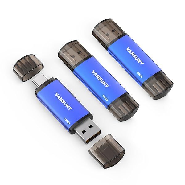 Vansuny 128GB 3 Pack USB Type-C Flash Drives Dual USB A and C OTG for Android Smartphone Tablet Computer Laptop Blue