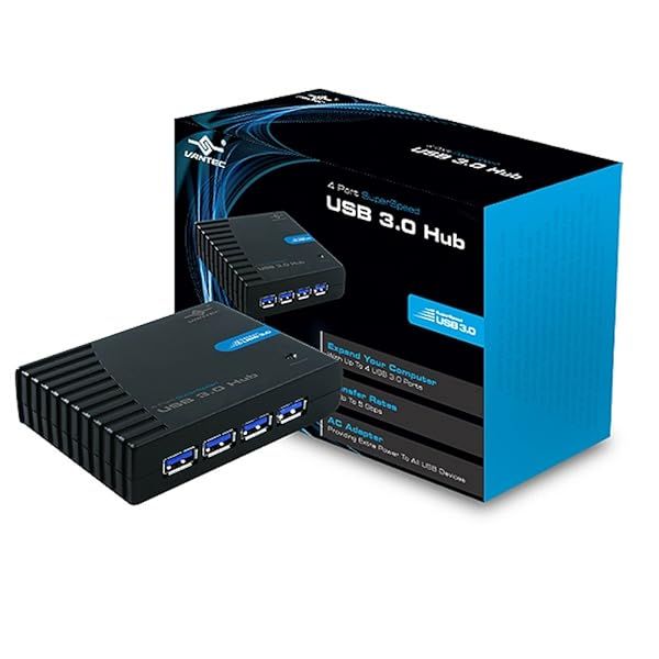 Vantec 4 Port SuperSpeed USB 3.0 Hub (Black) - Fast Data Transfer & Versatile Connectivity