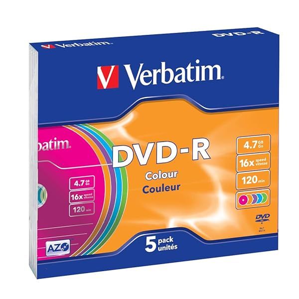 Verbatim 43557 DVD-R 16x Non-Printable Slim Case - Pack of 5 for High-Quality Storage