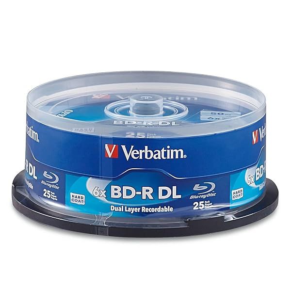 Verbatim BD-R 50GB 8X Blu-ray Discs - 25 Pack Double Layer Spindle for High-Quality Recording