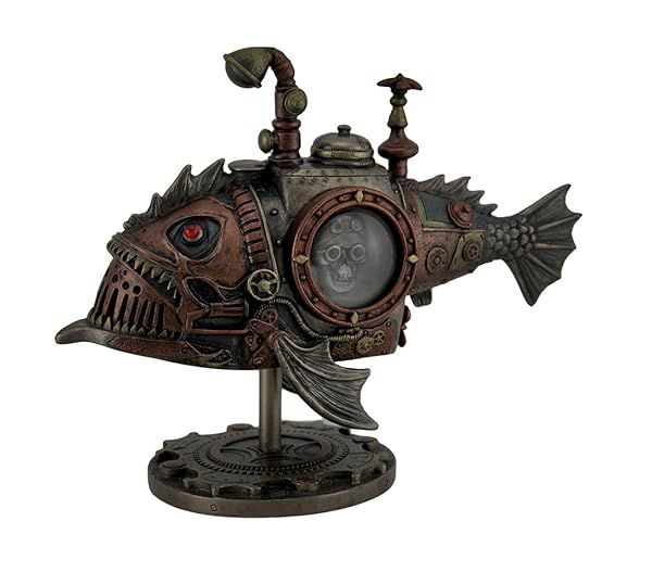 Veronese Hand-Painted Steampunk Submarine Statue | Unique Sci-Fi Fantasy Decor