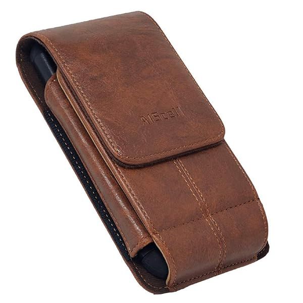 Vertical Brown Wallet Belt Holster for Stylo 5, V50, V40, & Stylo 4 - Leather Sleeve Pouch Case Fits Cover