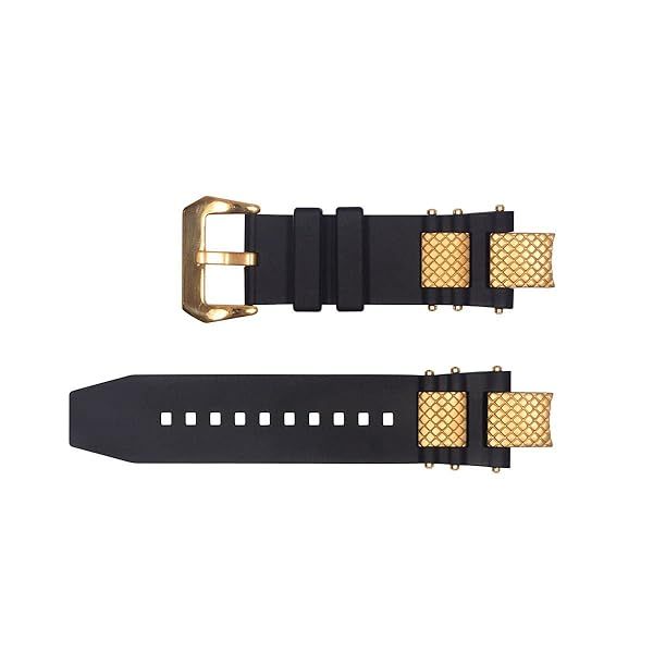 Vicdason Replacement Strap for Invicta Subaqua Noma III - Black Rubber Silicone with Buckle & Gold Inserts