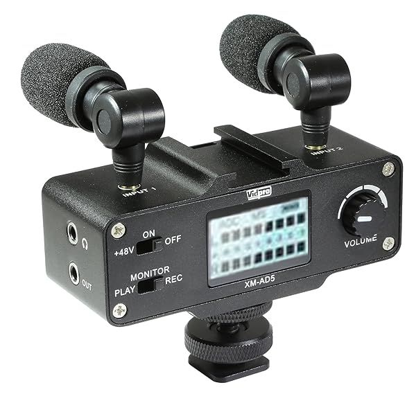 Vidpro XM-AD5 Mini Pre-Amp Smart Mixer with Dual Condenser Microphones for DSLR Video Cameras and Smartphones