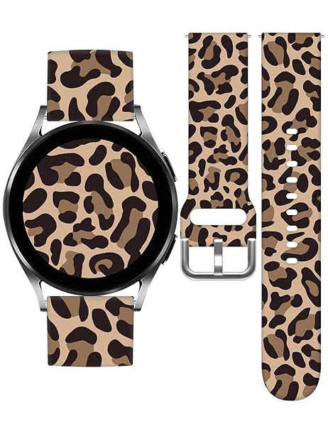 Vieeki Brown Cheetah Leopard Watch Bands Compatible with Samsung Galaxy Watch 40mm 41mm 42mm 44mm 45mm 46mm, 20mm Pattern Replacement Silicone Strap