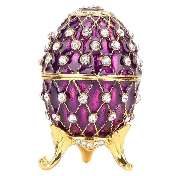 Unique Vintage Egg Trinket Box - Hand-Painted Enameled Jewelry Box for Collectors & Home Decor (Limited Edition Eggplant)