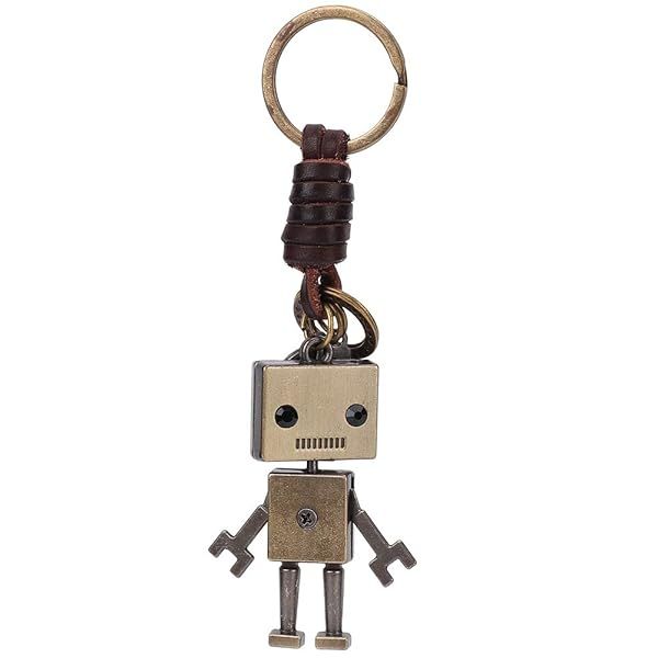 Vintage Robot Pendant Keychain - Leather Braided Rope Charm & Key Decoration