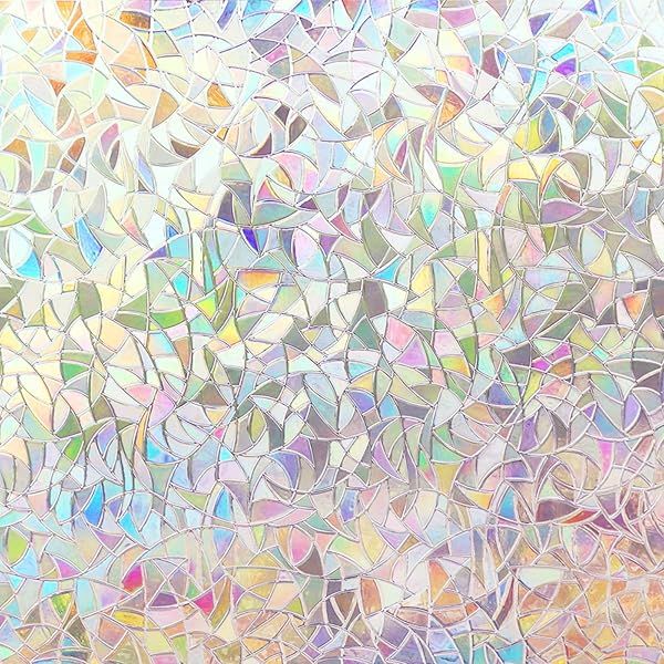 Volcanics Privacy Film Static Window Clings Vinyl Rainbow 3D Decals for Glass Door Heat Control Anti UV 35.4 x 78.7 Inches