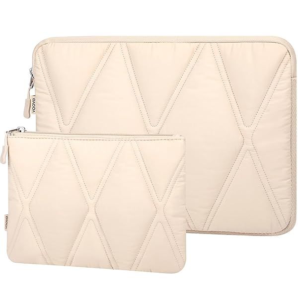Voova Puffy 15.6 16 Inch Laptop Sleeve for Women Carrying Case for MacBook Pro XPS 15 Lenovo Acer Dell HP Asus with Accessories Pouch Apricot
