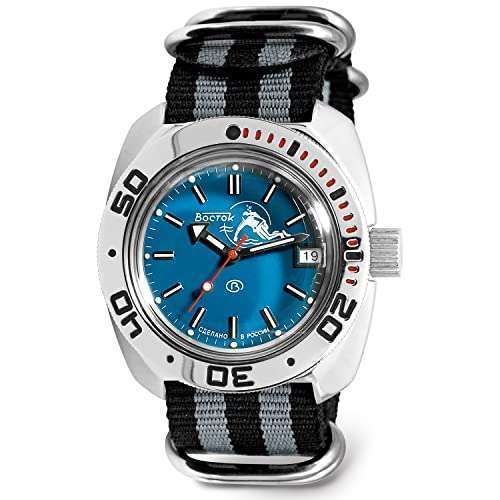 Vostok Amphibia 710059: Automatic Diver Watch with Black-Gray Strap - Scuba Dude Edition