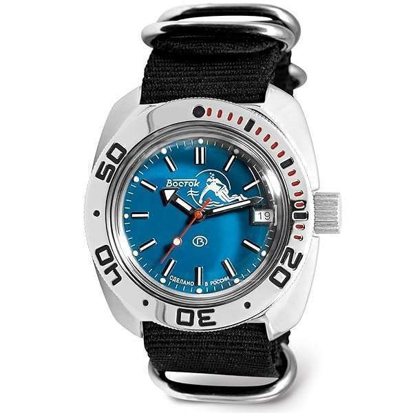 Vostok Amphibia 710059: Automatic Diver Watch with Black Strap - Scuba Dude Edition